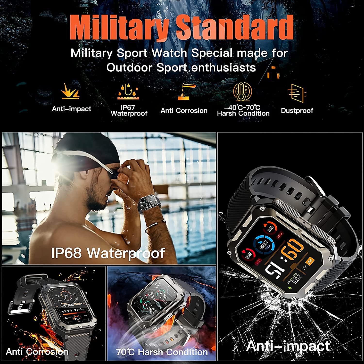 Military Smart Watch with Bluetooth Calling Smartwatch for Men and Women Fitness Tracker with Heart Rate Monitor Sleep and Waterproof Military Smart Watch with Bluetooth Calling Smartwatch for Men and Women Fitness Tracker with Heart Rate Monitor Sleep and Waterproof